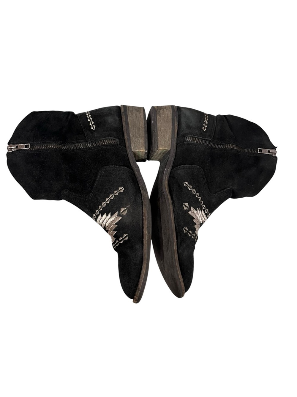Musse & Cloud Ginger Black Suede Western Style Aztec-Stitch Ankle Booties 38 - Picture 8 of 10